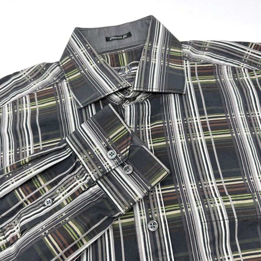 BUGATCHI UOMO Mens Multi Color Cotton Striped Long Sleeve Classic Fit Medium